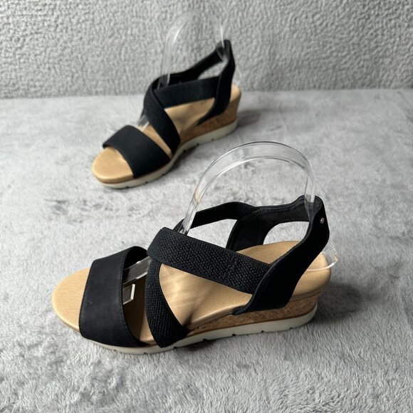 Dr. Scholl's Just Cute Womens Cork Wedge‎ Sandals Size 7 Black Slip-On Comfort - Picture 1 of 11